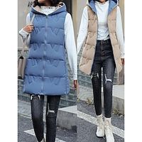 Women's Puffer Vest Long Sleeveless Parka Warm Heated Quilted Gilet Reversible Winter Coat Zipper Hooded Jacket with Pocket Outerwear Sleeveless Fall Black Red Blue M L Lightinthebox - thumbnail
