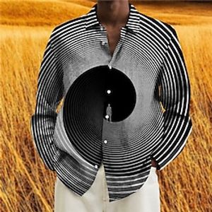 Men's Shirt Optical Illusion Turndown Black 3D Print Outdoor Street Long Sleeve Button-Down Print Clothing Apparel Fashion Designer Casual Breathable Lightinthebox