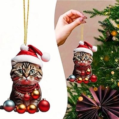 New Year 2D Flat Acrylic Fun Cat Christmas Tree Pendant Backpack Pendant Car Rearview Mirror Pendant Lightinthebox