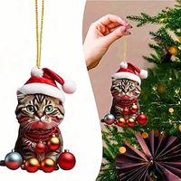 New Year 2D Flat Acrylic Fun Cat Christmas Tree Pendant Backpack Pendant Car Rearview Mirror Pendant Lightinthebox - thumbnail