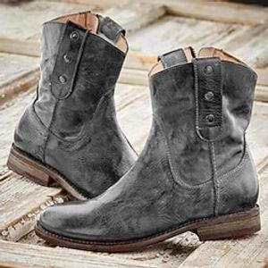 Women's Boots Combat Boots Booties Ankle Boots Rivet Chunky Heel Round Toe Punk PU Leather Zipper Fall Winter Solid Colored Deep red Brown Grey miniinthebox