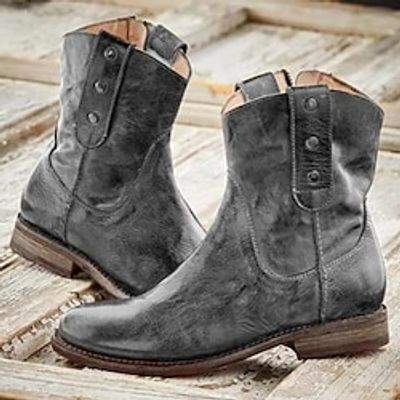 Women's Boots Combat Boots Booties Ankle Boots Rivet Chunky Heel Round Toe Punk PU Leather Zipper Fall Winter Solid Colored Deep red Brown Grey miniinthebox