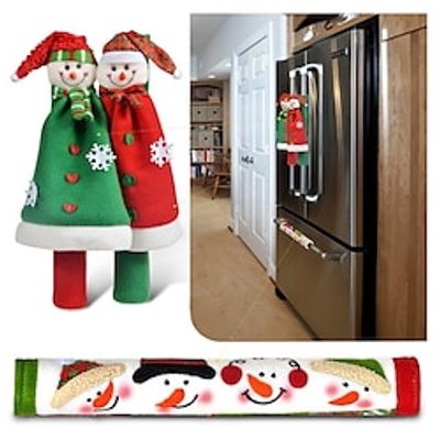 Christmas Oven Handle Covers 3pcs Refrigerator Handle Covers Handle Covers Protector Microwave Handle Cover Double Door Crafts Christmas Kitchen Decor Lightinthebox