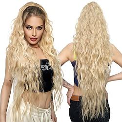 Ponytail Extension Long Wavy Drawstring Ponytail Extensions Softer Lighter Import Synthetic Clip in Hair Extensions Natural Looking Hairpiece for Women-Honey Blonde Lightinthebox