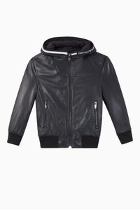 EA Tape Hooded Leather Bomber Jacket