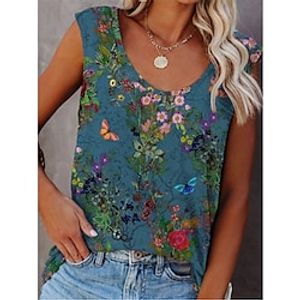 Women's Tank Top Camis Blue Floral Patchwork Print Sleeveless Casual Daily Casual Beach Round Neck Regular S  3D Print Lightinthebox