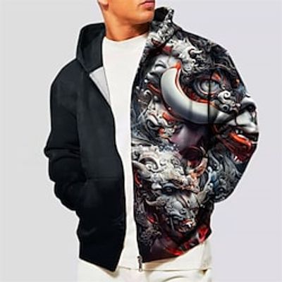 Men's Full Zip Hoodie Jacket Black Hooded Graphic Prints Devil Zipper Print Sports  Outdoor Daily Sports 3D Print Streetwear Designer Casual Spring   Fall Clothing Apparel Hoodies Sweatshirts  Lightinthebox