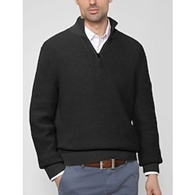 Men's Pullover Sweater Jumper Casual Sweater Quarter Zip Sweaters Knit Sweater Ribbed Knit Regular Knitted Plain Quarter Zip Keep Warm Modern Contemporary Daily Wear Going out Clothing Apparel Fall Lightinthebox