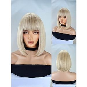 Blonde Wig with Bangs, Short Blonde Bob Wig for Women, 12 Inch Straight Hair Wigs for Girls Heat Friendly Synthetic Cosplay Party Wigs miniinthebox