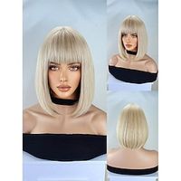 Blonde Wig with Bangs, Short Blonde Bob Wig for Women, 12 Inch Straight Hair Wigs for Girls Heat Friendly Synthetic Cosplay Party Wigs miniinthebox - thumbnail