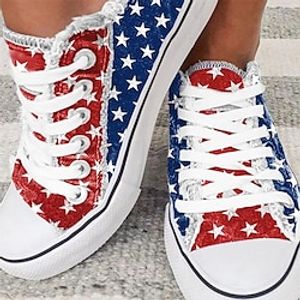 Women's Sneakers Comfort Shoes Plus Size Canvas Shoes Outdoor Daily Summer Flat Heel Round Toe Casual Minimalism Canvas Lace-up Striped Red Lightinthebox