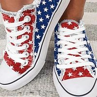 Women's Sneakers Comfort Shoes Plus Size Canvas Shoes Outdoor Daily Summer Flat Heel Round Toe Casual Minimalism Canvas Lace-up Striped Red Lightinthebox - thumbnail
