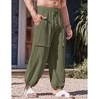 Men's Joggers Linen Pants Trousers Summer Pants Drawstring 2 in 1 Straight Leg Solid Color Comfort Breathable Full Length Outdoor Holiday Vacation Fashion Black White Inelastic Lightinthebox