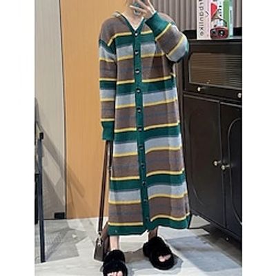 Women's Sweater Dress Jumper Dress Winter Dress Midi Dress Knitwear Warm Fashion Stripe Outdoor Daily Vacation Going out V Neck Long Sleeve Button Up 2023 Loose Fit Green One Size Lightinthebox Women's Sweater Dress Jumper Dress Winter Dress Midi Dress Knitwear Warm Fashion Stripe Outdoor Daily Vacation Going out V Neck Long Sleeve Button Up 2023 Loose Fit Green One Size Lightinthebox