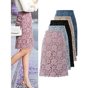 Women's Skirt Bodycon Work Skirts Above Knee Polyester Black Blue Light Purple Khaki Skirts Summer Lace Fashion Business Elegant Office  Career Street M L XL Lightinthebox