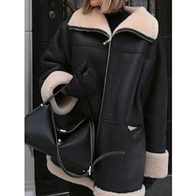 Women's Faux Leather Jacket Fleece Sherpa Jacket Shearling Coat Thermal Warm Winter Coat Windproof Zipper Heated Coat with Pocket Fashion Modern Casual Black Lightinthebox Women's Faux Leather Jacket Fleece Sherpa Jacket Shearling Coat Thermal Warm Winter Coat Windproof Zipper Heated Coat with Pocket Fashion Modern Casual Black Lightinthebox