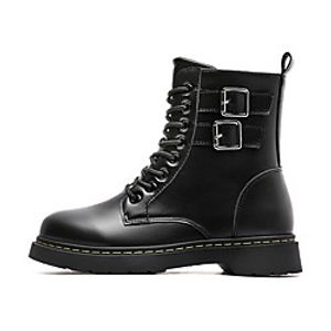 Women's Boots Flat Heel Round Toe Mid Calf Boots Daily Work Leather Solid Colored Black miniinthebox