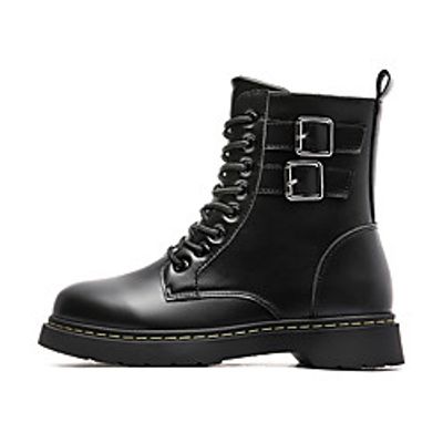 Women's Boots Flat Heel Round Toe Mid Calf Boots Daily Work Leather Solid Colored Black miniinthebox