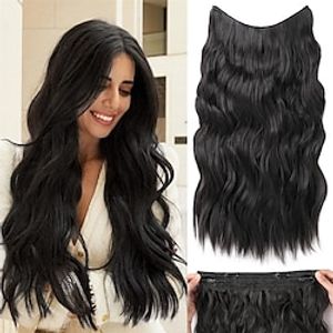 Hair Exetensions 20 Inch Clip in Hair Extensions with Invisible Wire Adjustabel Size Long Wave Hair Extensions with 4 Secure Clips for Women miniinthebox