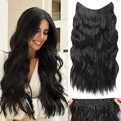 Hair Exetensions 20 Inch Clip in Hair Extensions with Invisible Wire Adjustabel Size Long Wave Hair Extensions with 4 Secure Clips for Women miniinthebox