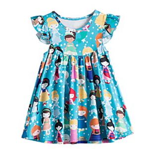 Kids Little Girls' Dress Graphic Print Blue Knee-length Short Sleeve Active Dresses Summer Regular Fit 3-8 Years miniinthebox