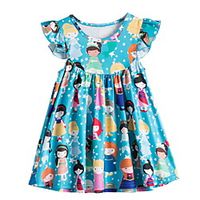 Kids Little Girls' Dress Graphic Print Blue Knee-length Short Sleeve Active Dresses Summer Regular Fit 3-8 Years miniinthebox - thumbnail