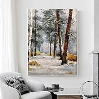 Large Wall Art Abstract Forest Oil Painting Handmade Modern Winter Tree Landscape Canvas Painting For Living Room Bedroom Decor (No Frame) Lightinthebox