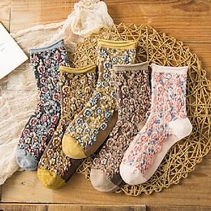 Women's Crew Socks Work Daily Flower Spandex Nylon Cotton Basic Classic Vintage Retro Warm 1 Pair Lightinthebox