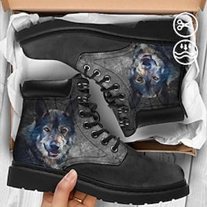 Men's Wolf Watercolor Graphic Print Comfort Large Size Lace Up Booties Lightinthebox
