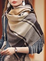 Shawl Thickened Warm Fringe Scarf Plaid Faux Cashmere Scarf