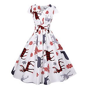 Women's A Line Dress Knee Length Dress Blue Gray White Black Navy Blue Dark Blue Short Sleeve Print Animal Print Fall Winter V Neck Casual Vintage Christmas 2021 S M L XL XXL 3XL miniinthebox