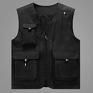 Men's Vest Gilet Comfortable Sports  Outdoor Daily Wear Vacation Single Breasted V Neck Fashion Basic Casual Jacket Outerwear Plain Multiple Pockets Black Yellow Red Lightinthebox