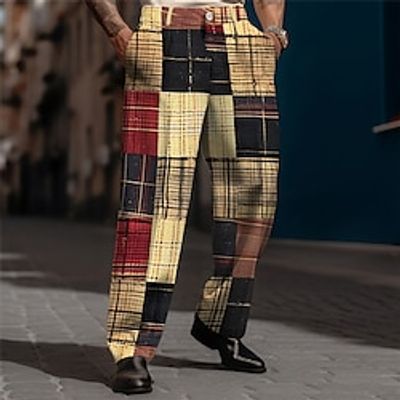 Plaid Business Casual Men's 3D Print Dress Pants Pants Trousers Outdoor Street Wear to work Polyester Khaki Gray S M L High Elasticity Pants Lightinthebox