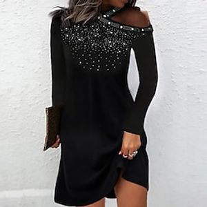 Women's Casual Dress Sheath Dress Black Dress Mini Dress Black Long Sleeve Polka Dot Cold Shoulder Winter Fall Spring Crew Neck Stylish Weekend 2022 S M L XL XXL 3XL Lightinthebox