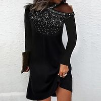 Women's Casual Dress Sheath Dress Black Dress Mini Dress Black Long Sleeve Polka Dot Cold Shoulder Winter Fall Spring Crew Neck Stylish Weekend 2022 S M L XL XXL 3XL Lightinthebox - thumbnail