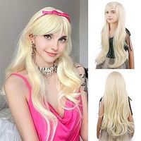 Blonde Wigs Girls Long Wavy Women Women Wigs with Bangs Light Blonde Wave Heat Resistant Synthetic Wigs for Daily Wigs miniinthebox