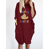 Women's Casual Dress T Shirt Dress Tee Dress Letter Pocket Print Crew Neck Midi Dress Streetwear Street Holiday 3/4 Length Sleeve Loose Fit Black Burgundy Navy Blue Summer S M L XL 2XL Lightinthebox