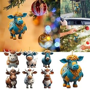 7pcsset Christmas Tree Ornaments Cow Hanging Decorations Cute Cow Christmas Ornament 2023 New 2D Acrylic Crafts Hanging Ornament New Year Festive Party Supplies Room Hanging Decor Lightinthebox