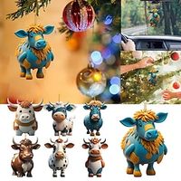 7pcsset Christmas Tree Ornaments Cow Hanging Decorations Cute Cow Christmas Ornament 2023 New 2D Acrylic Crafts Hanging Ornament New Year Festive Party Supplies Room Hanging Decor Lightinthebox - thumbnail