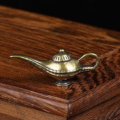 Copper Aladdin's lamp Statue, Elegant Hand Painted Pattern Mini Praying Decoration Lifelike Exquisite Antique for Desk, Solid Copper Antique Micro-Carved Antique Bronze Ware Metal Art Small Ornaments Lightinthebox