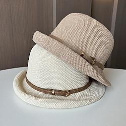 Hats Headwear Polyester Straw Bucket Hat Floppy Hat Sun Hat Casual Holiday Elegant Retro With Pure Color Splicing Headpiece Headwear Lightinthebox