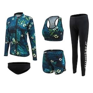 Women's Rashguard Swimsuit Spandex Swimwear Bathing Suit UV Sun Protection UPF50 Breathable Full Body 5-Piece - Swimming Surfing Water Sports Floral / Botanical Autumn / Fall Spring Summer miniinthebox