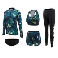 Women's Rashguard Swimsuit Spandex Swimwear Bathing Suit UV Sun Protection UPF50 Breathable Full Body 5-Piece - Swimming Surfing Water Sports Floral / Botanical Autumn / Fall Spring Summer miniinthebox - thumbnail