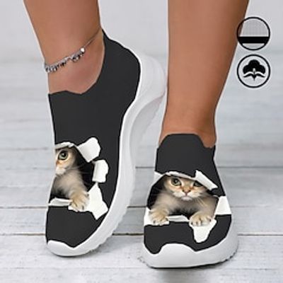 Women's Sneakers Kitten Breaking Out of the Wall 3D Graphic Print Soft and Light Casual Fly Knit Sneakers Lightinthebox