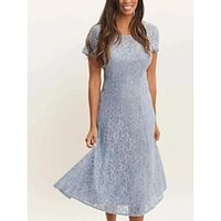 Sheath  Column Mother of the Bride Dress Simple Elegant Petite Scoop Neck Tea Length Lace Short Sleeve with Solid Color 2023 Lightinthebox - thumbnail