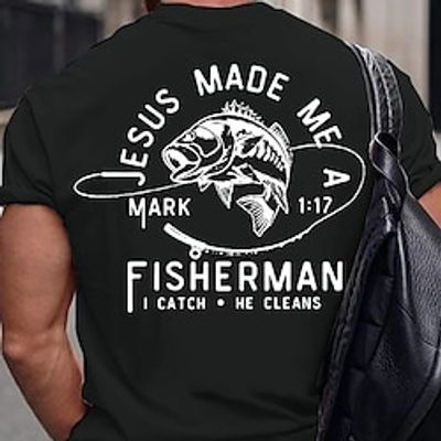 Fishing Heather Gray Black White T shirt Tee Men's Graphic Cotton Blend Shirt Sports Classic Shirt Short Sleeve Comfortable Tee Sports Outdoor Holiday Summer Fashion Designer Clothing S M L XL XXL Lightinthebox