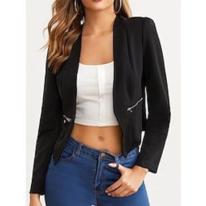 Women's Blazer Office Work Wear to work Spring Fall Regular Coat Regular Fit Thermal Warm Breathable Stylish Contemporary Formal Jacket Long Sleeve Solid Color with Pockets Black White Pink Lightinthebox