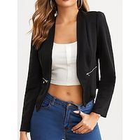 Women's Blazer Office Work Wear to work Spring Fall Regular Coat Regular Fit Thermal Warm Breathable Stylish Contemporary Formal Jacket Long Sleeve Solid Color with Pockets Black White Pink Lightinthebox - thumbnail