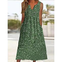 Women's Patchwork Button Vintage Dress Long Dress Maxi Dress Floral V Neck Sleeveless Summer Spring Green Lightinthebox