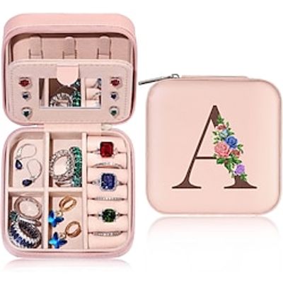 Mini Travel Jewelry Case Jewelry Box Jewelry Organizer, Pink Gifts for Women Mom Grandma Friends Sister in Law Gifts, Valentine's Day Anniversary Birthday Gift for Women Her Wife Girlfriend Letter A-Z Lightinthebox
